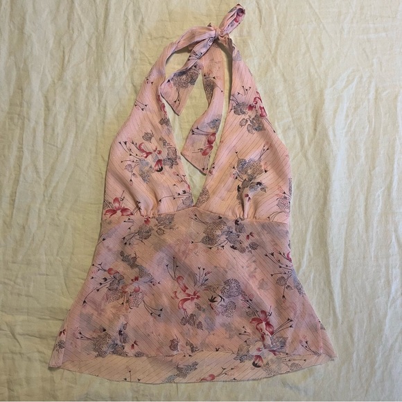 Forever 21 Tops - Y2K Forever 21 Floral Halter Tie Pink Top Women’s Medium